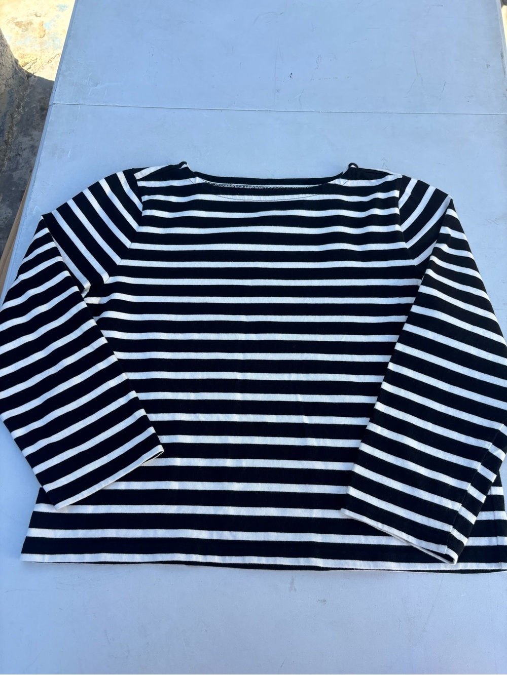 J. Crew Black and White Striped Long Sleeve Boatneck Top